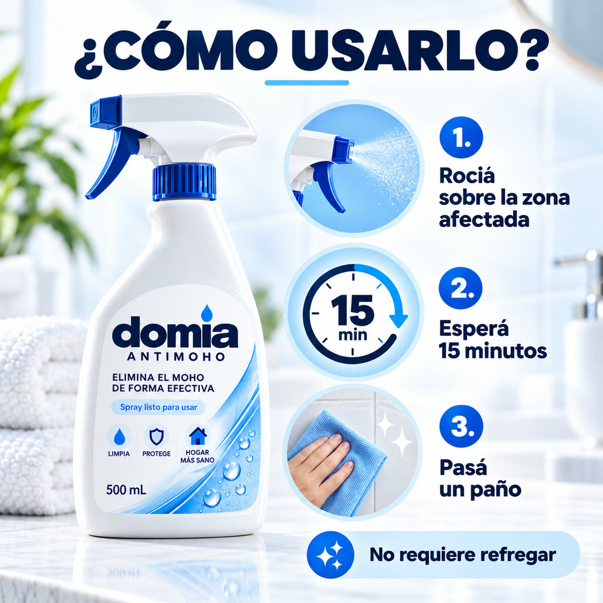 Modo de uso: rociá, esperá 15 minutos y pasá un paño